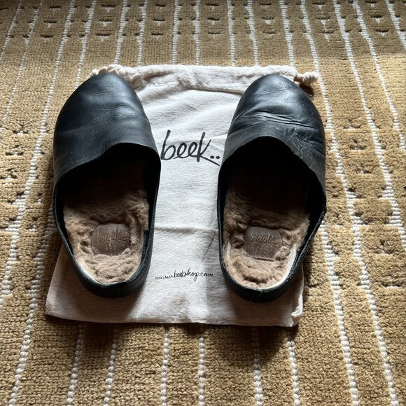 Beek Cardonal Shearling Slip on - Black Leather Size 11 - Picture 3 of 6